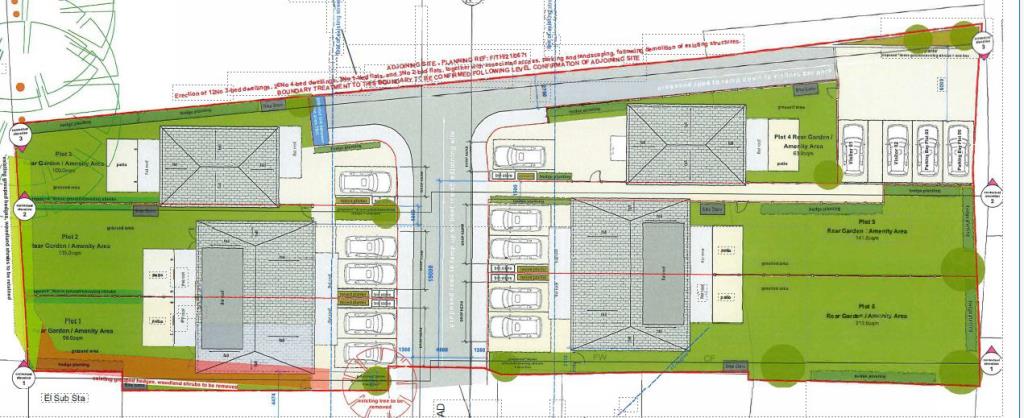 Lot: 30 - LAND WITH PLANNING FOR SIX HOUSES - TWO DETACHED HOUSES AND FOUR SEMI-DETACHED - Proposed Site Plan